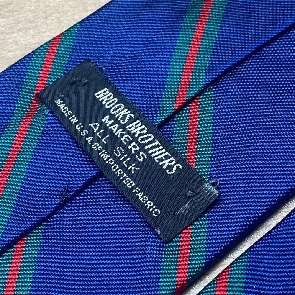 Brooks Brothers Makers Repp Tie Silk Blue Green Red Stripe Vintage USA Made